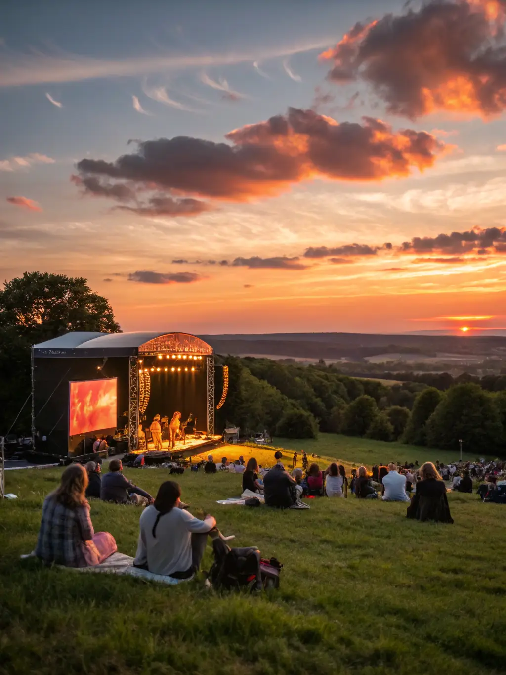 A captivating photograph of a community concert, capturing the energy and excitement of the performance, with diverse audience members enjoying the music.